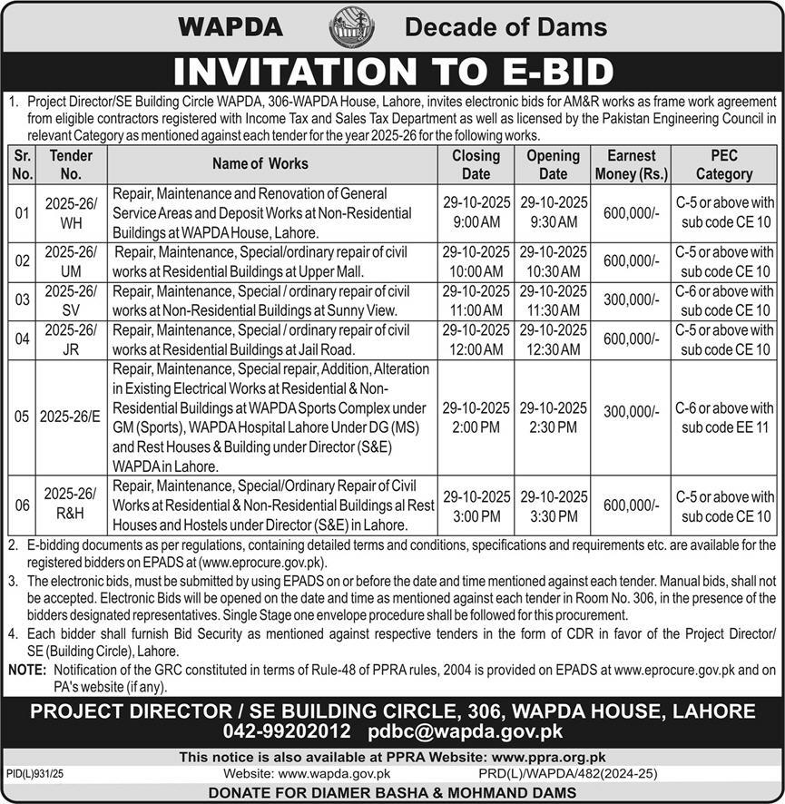 WAPDA Tender Notice